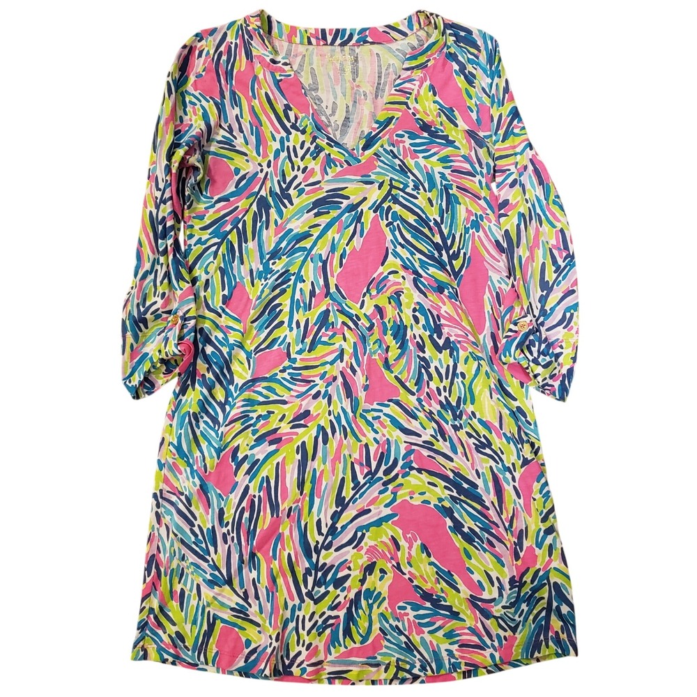 Lilly Pulitzer Colorful Print Dress V-Neck 3/4‎ Sleeve Casual Dress XS